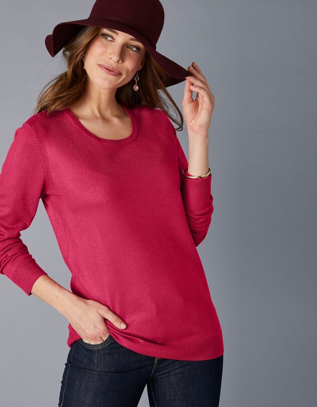 Pull col rond uni toucher cachemire (cerise) Pull col rond uni toucher cachemire (cerise)