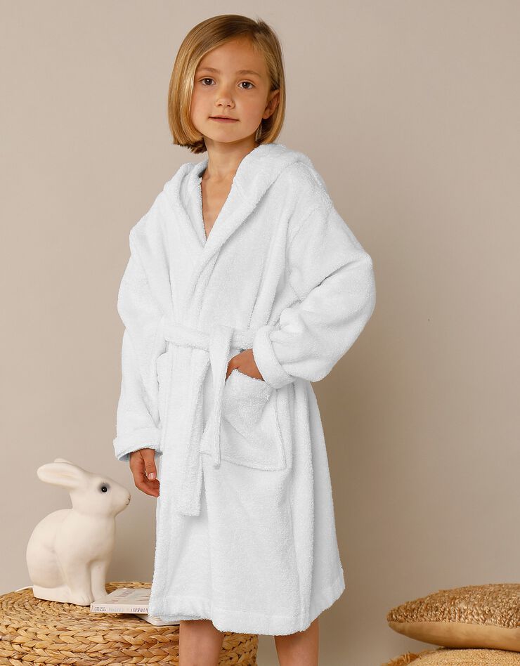 Peignoir de bain enfant lapin à capuche éponge coton - 380 g/m² (blanc)