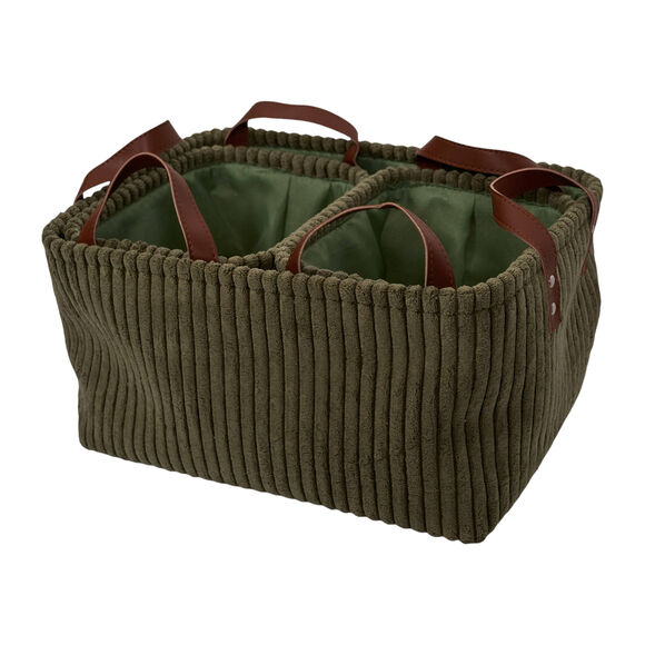 Panier de rangement tissu c&ocirc;tel&eacute; - lot de 3 (vert)