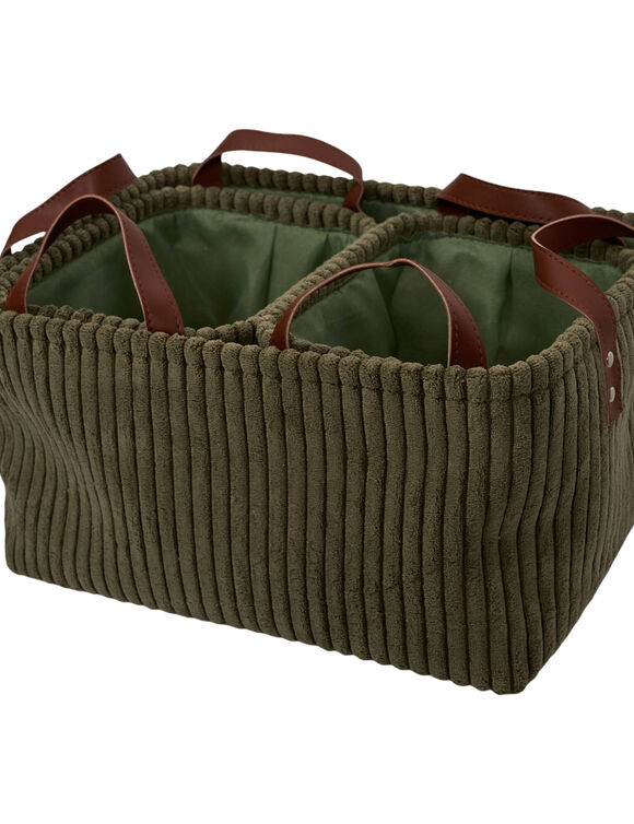 Panier de rangement tissu c&ocirc;tel&eacute; - lot de 3 (vert)
