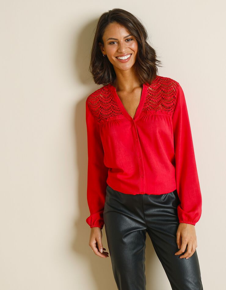 Blouse macramé manches longues (rouge) Blouse macramé manches longues (rouge)