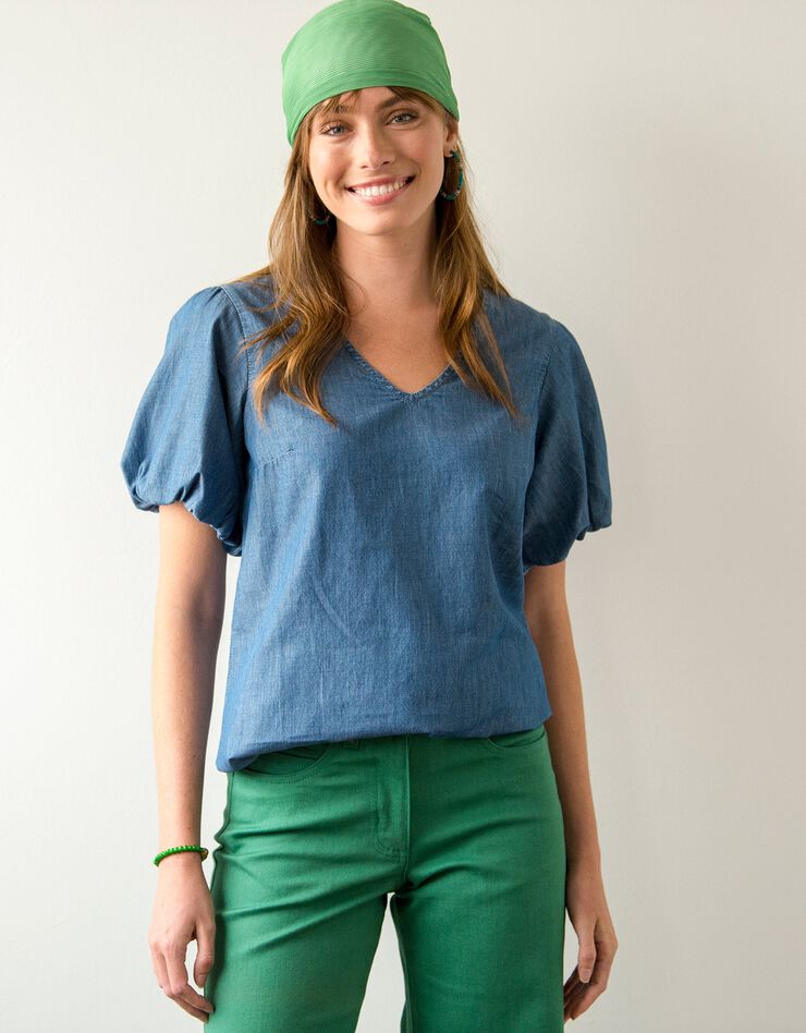 Blouse denim manches courtes "ballon" (bleached) Blouse denim manches courtes "ballon" (bleached)