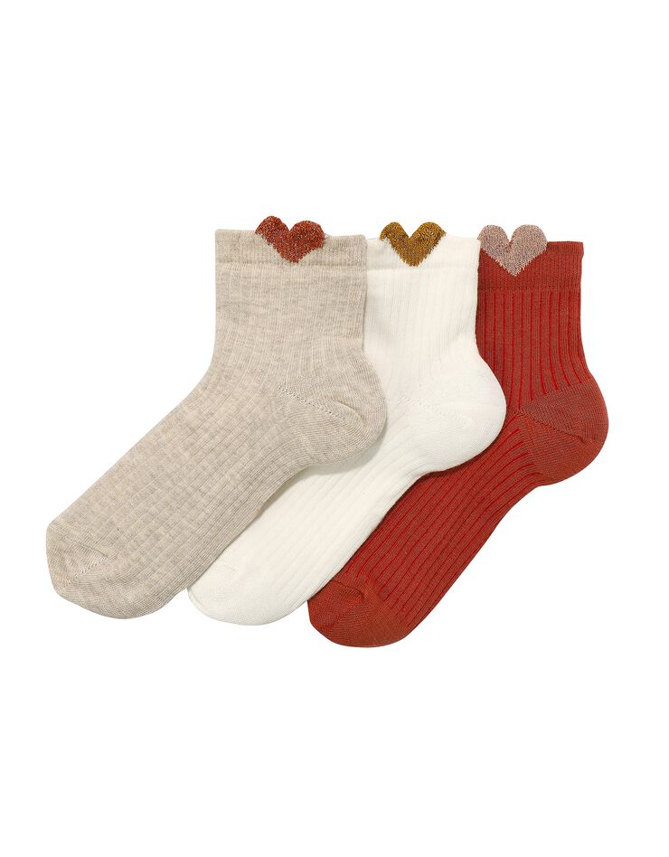 Chaussettes en maille côtelée à motif coeur brillant 3D - lot de 3 (terracotta / écru) Chaussettes en maille côtelée à motif coeur brillant 3D - lot de 3 (terracotta / écru)