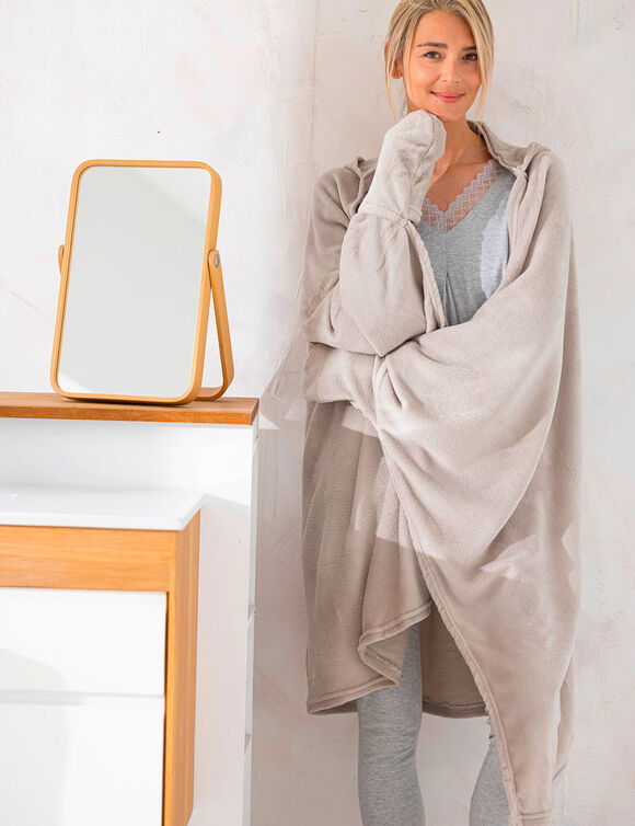 Plaid polaire &agrave; capuche (&eacute;cru)