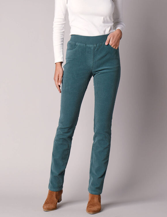 Pantalon droit "ultra-confort", en velours côtelé  (vert grisé)