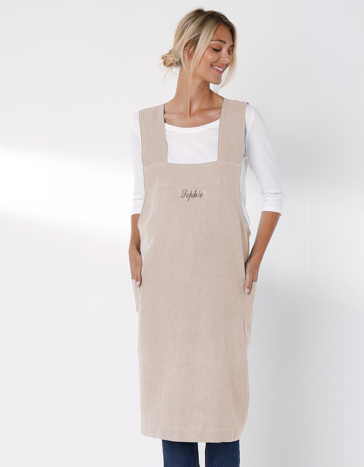 Tablier de cuisine japonais coton et lin uni personnalisable (écru)