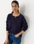 Gilet boutonn&eacute;, maille fantaisie en laine m&eacute;lang&eacute;e (marine)