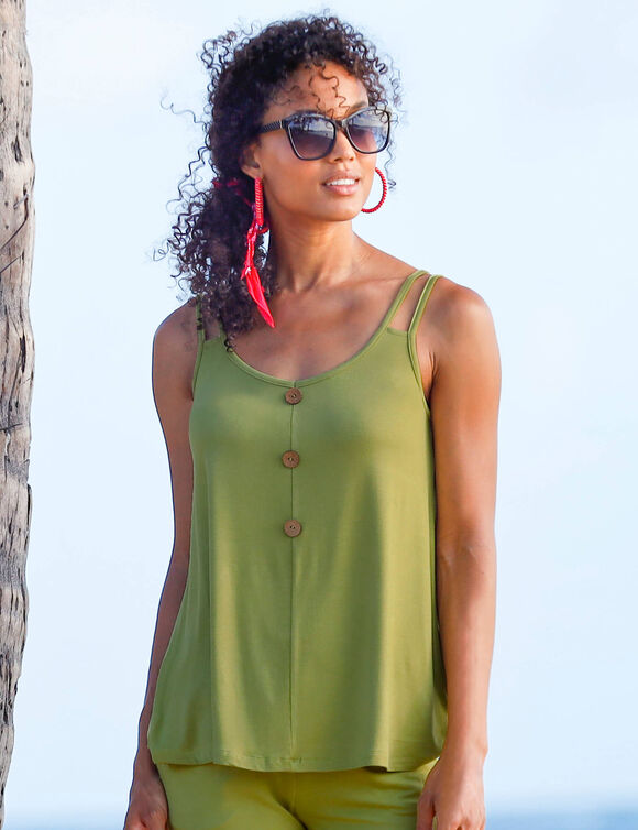 D&eacute;bardeur maille unie, liens &eacute;paules (vert mousse)