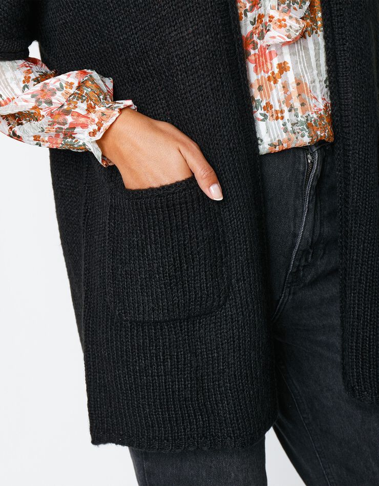 Gilet long toucher mohair manches courtes (noir) Gilet long toucher mohair manches courtes (noir)