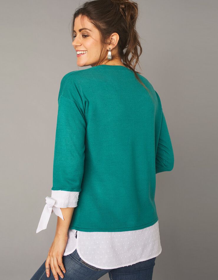 Pull bi-matière plumetis effet 2en1 toucher cachemire (émeraude) Pull bi-matière plumetis effet 2en1 toucher cachemire (émeraude)