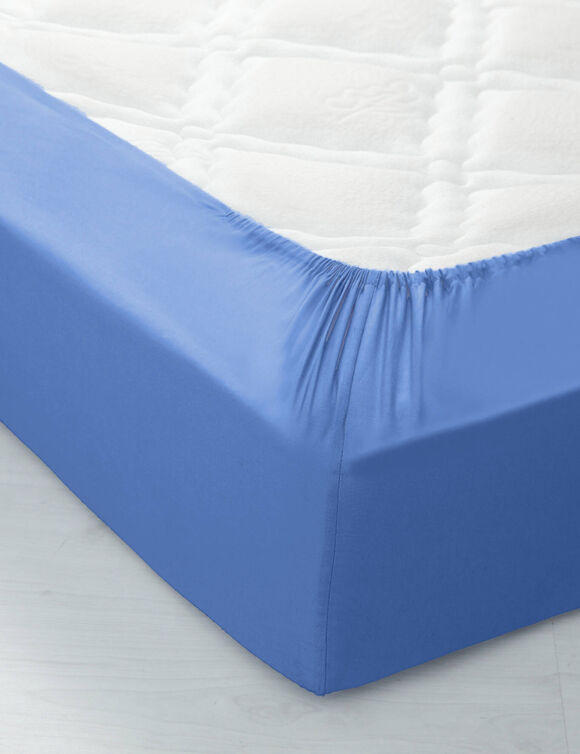 Drap-housse uni coton bonnet 32 cm (océan)