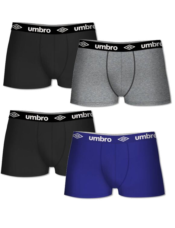 Boxer coton Umbro&reg; - lot de 4 (noir + gris + bleu)