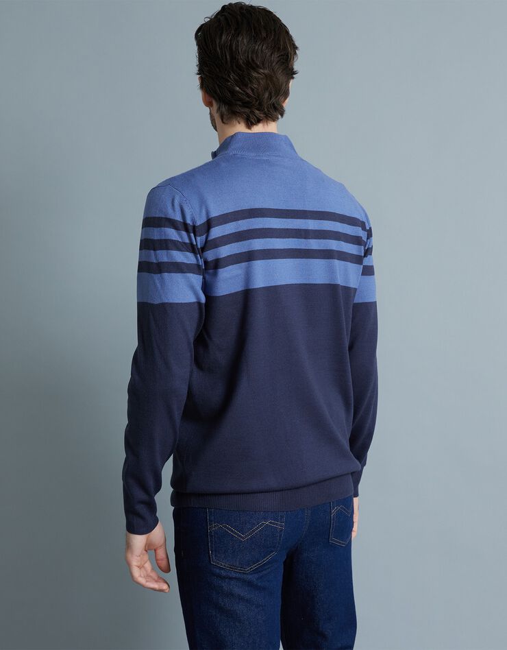 Pull rayé col montant zippé toucher cachemire (marine / bleu)