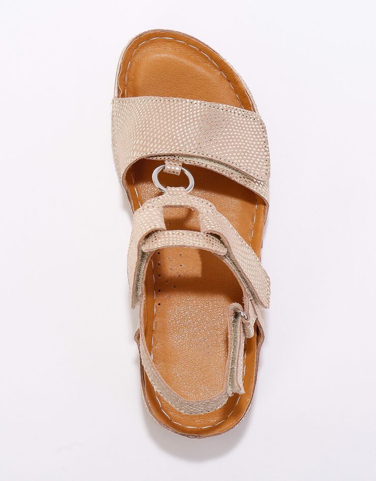 Sandales compensées scratchées à ouverture totale, cuir irisé (beige) Sandales compensées scratchées à ouverture totale, cuir irisé (beige)