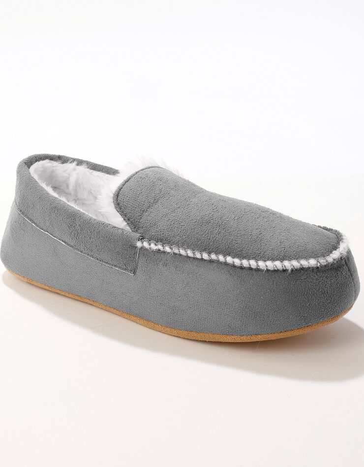 Pantoufles fourrées style mocassin (gris)