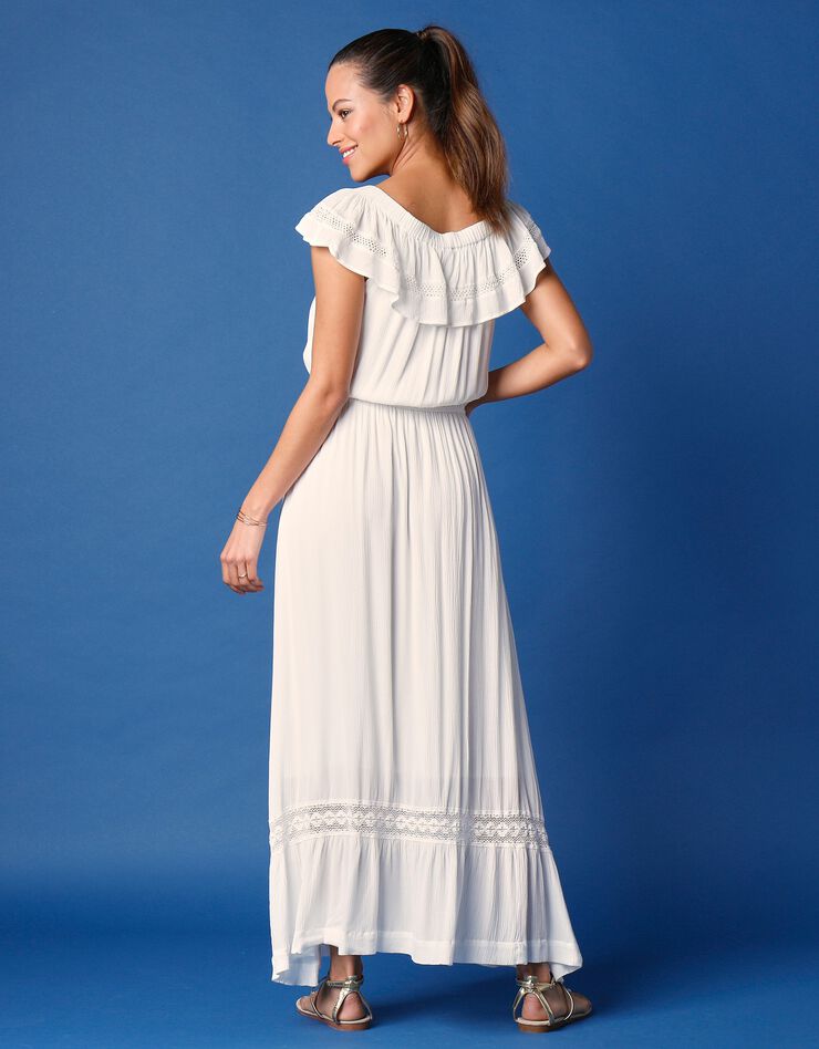 Robe longue à encolure volantée (blanc)