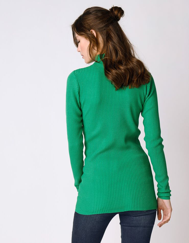Pull col montant long, maille côtelée (vert) Pull col montant long, maille côtelée (vert)