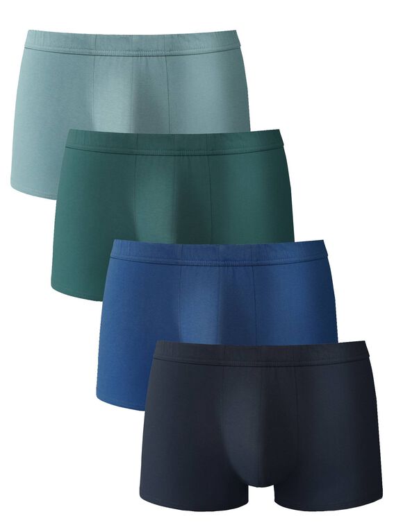 Boxer 100% coton - lot de 4 (bleu + marine + vert)