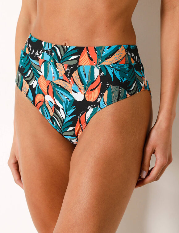 Culotte de bain maxi taille haute Baracoa, effet ventre plat (noir / corail)