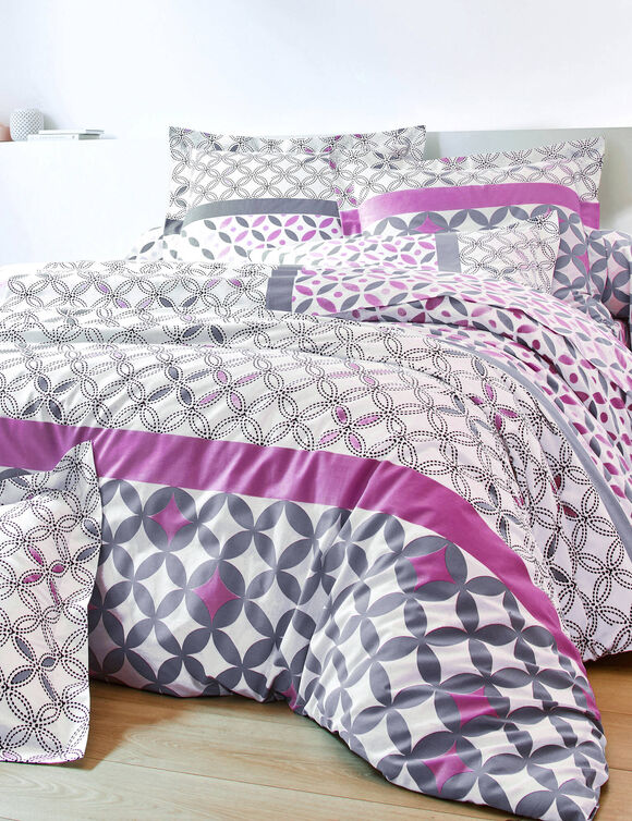 Linge de lit Marlow motifs g&eacute;om&eacute;triques - coton 57 fils/cm&sup2; (gris / violet)