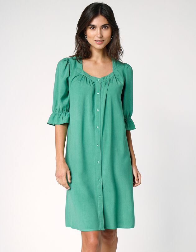 Robe boutonnée unie manches coude (vert)