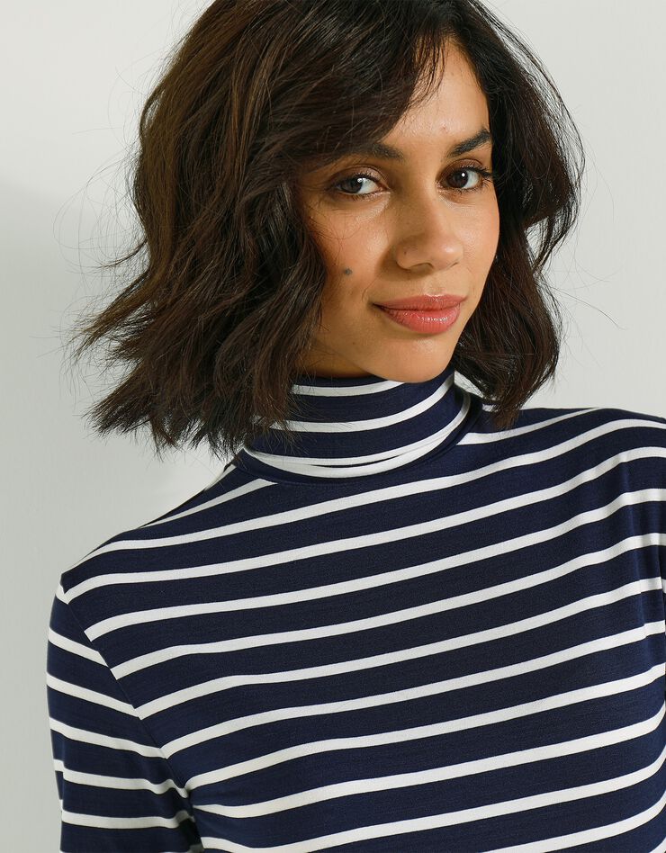 Sous-pull rayé col roulé viscose stretch (marine / écru) Sous-pull rayé col roulé viscose stretch (marine / écru)