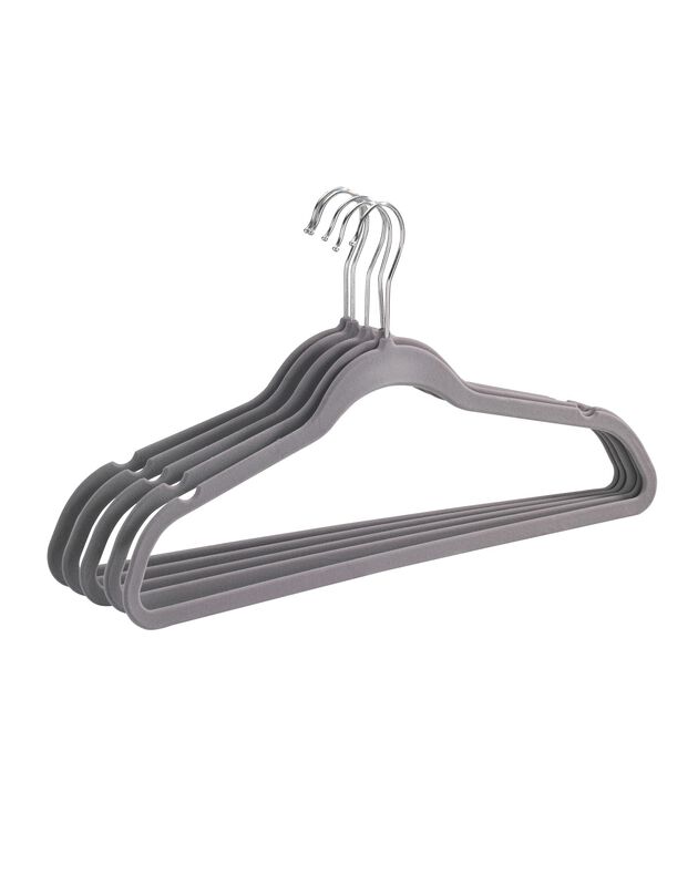 Lot de 5 cintres avec revêtement en velours floqué (gris)