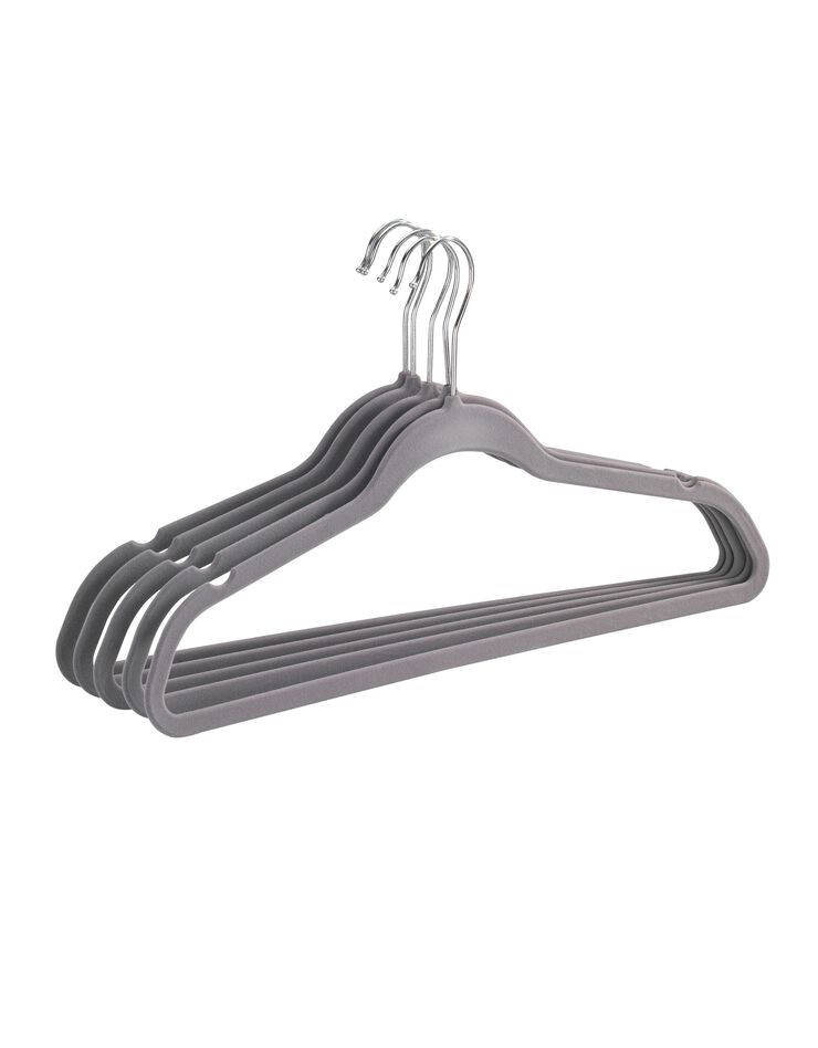 Lot de 5 cintres avec revêtement en velours floqué (gris) Lot de 5 cintres avec revêtement en velours floqué (gris)