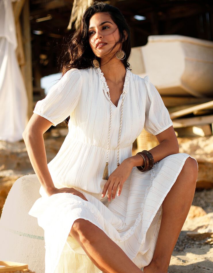 Robe longue volantée unie (blanc) Robe longue volantée unie (blanc)