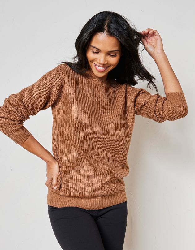 Pull col rond maille anglaise (noisette)