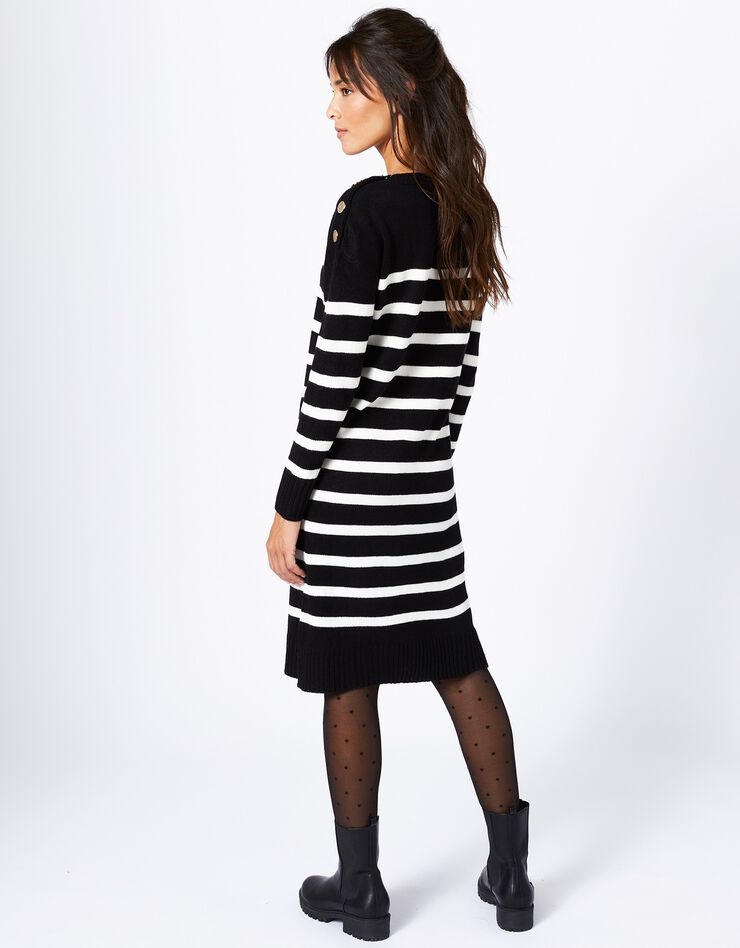 Robe pull marinière rayée toucher cachemire (noir / écru) Robe pull marinière rayée toucher cachemire (noir / écru)