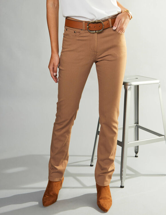Pantalon droit stretch uni (noisette)
