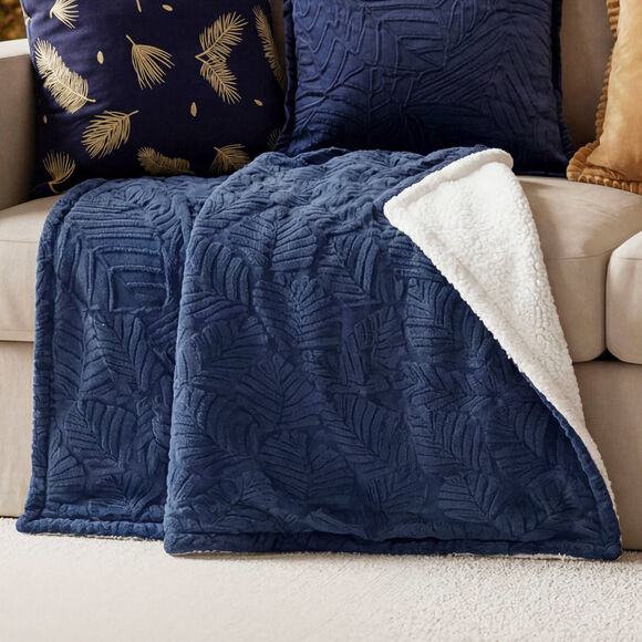 Plaid polaire reli&eacute;f&eacute;, toucher peluche (bleu marine)
