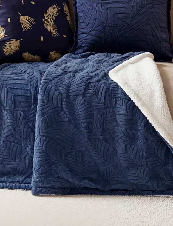 Plaid polaire reli&eacute;f&eacute;, toucher peluche (bleu marine)