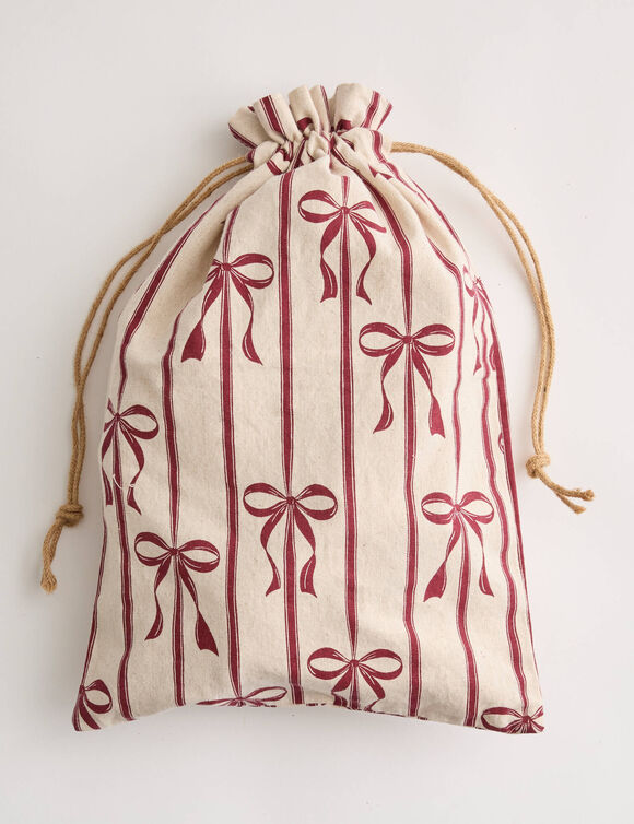 Pochon en tissu motif n&oelig;ud - lot de 2 (naturel/rouge)