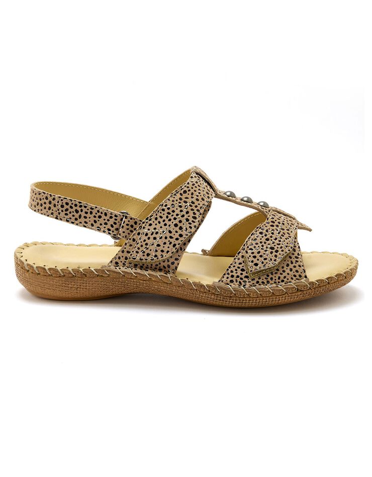 Sandales scratchées en cuir texturé (beige) Sandales scratchées en cuir texturé (beige)