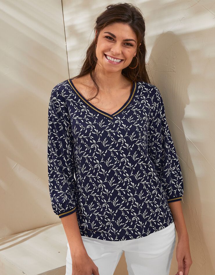 Tee-shirt manches 3/4 imprimé bicolore (marine) Tee-shirt manches 3/4 imprimé bicolore (marine)