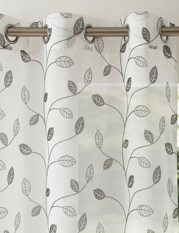 Panneau voilage motif petites feuilles - finition oeillets (gris)