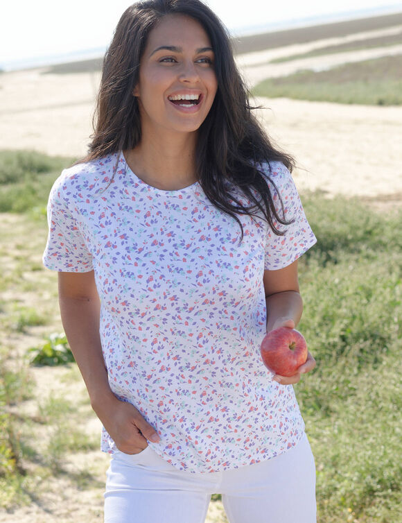 Tee-shirt manches courtes imprimé (blanc / aqua)