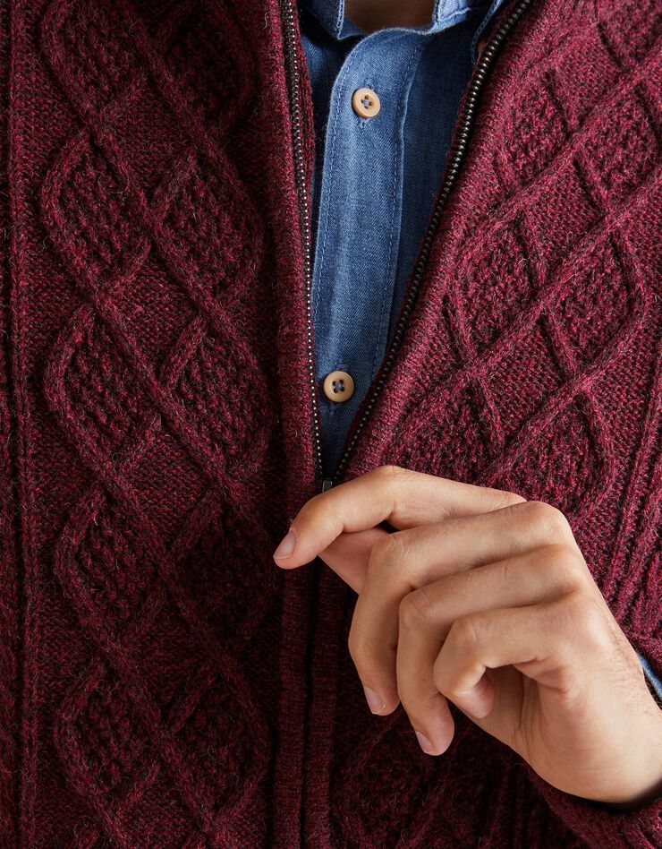 Gilet zippé irlandais homme (bordeaux chiné) Gilet zippé irlandais homme (bordeaux chiné)
