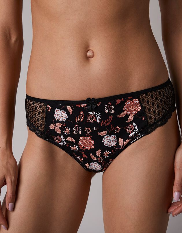 Culotte midi dentelle coton uni et imprimé floral Tropea - lot de 4 (grenade + noir)