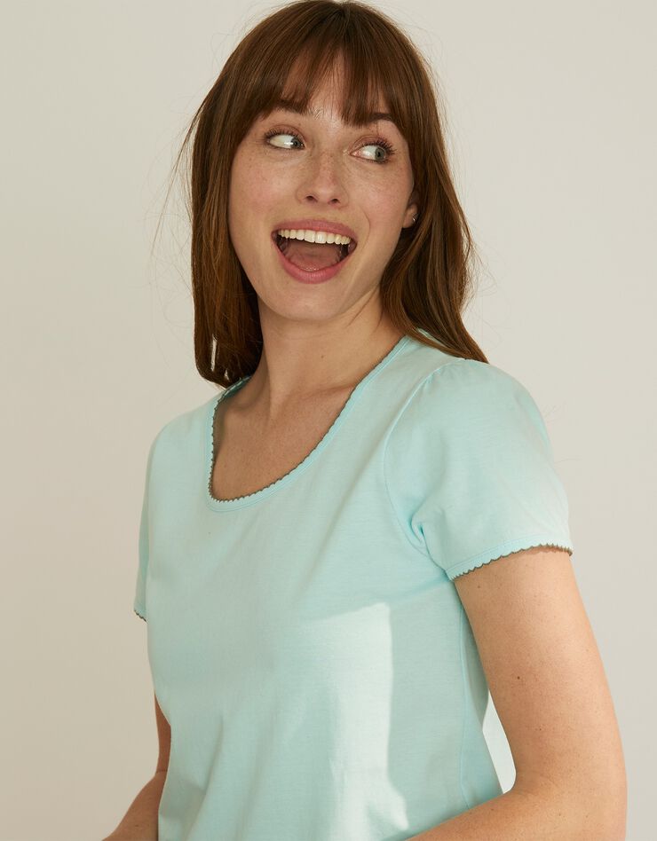 Tee-shirt de pyjama manches courtes imprimé base fleurs (aqua)