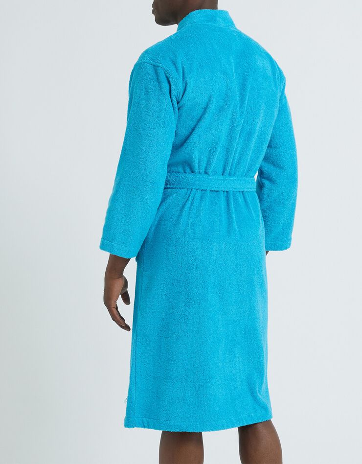 Peignoir mixte adulte uni coton éponge bouclette col kimono personnalisé (turquoise)