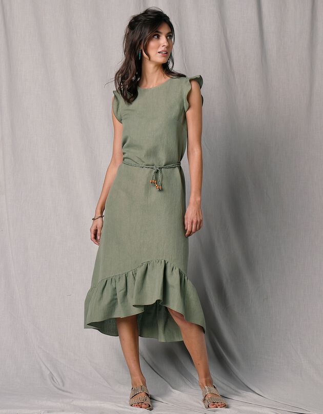 Robe volantée asymétrique coton et lin (kaki) Robe volantée asymétrique coton et lin (kaki)
