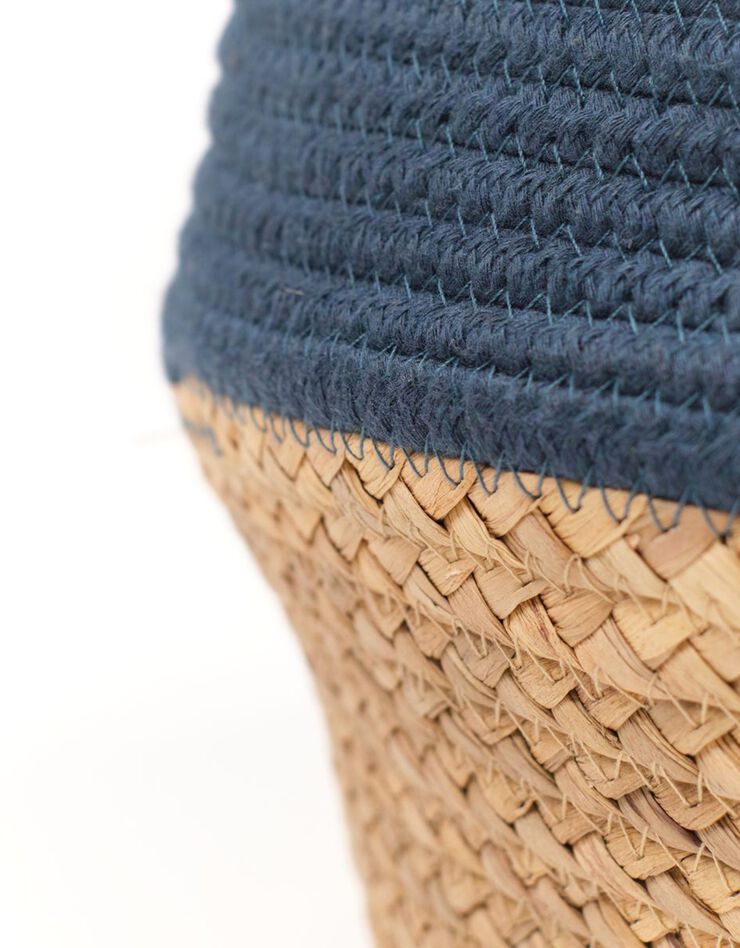 Panier bicolore rond corde coton (bleu paon)