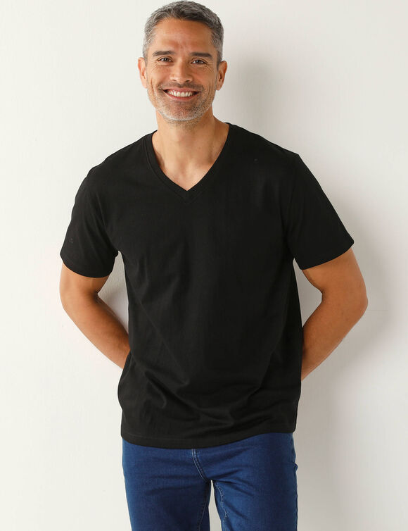 Tee-shirt col V manches courtes - lot de 3 (noir)