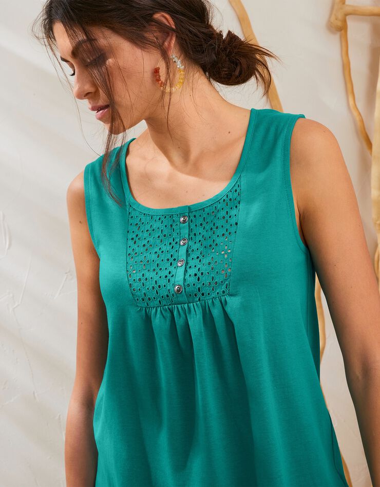 Débardeur col rond, broderie anglaise (vert) Débardeur col rond, broderie anglaise (vert)