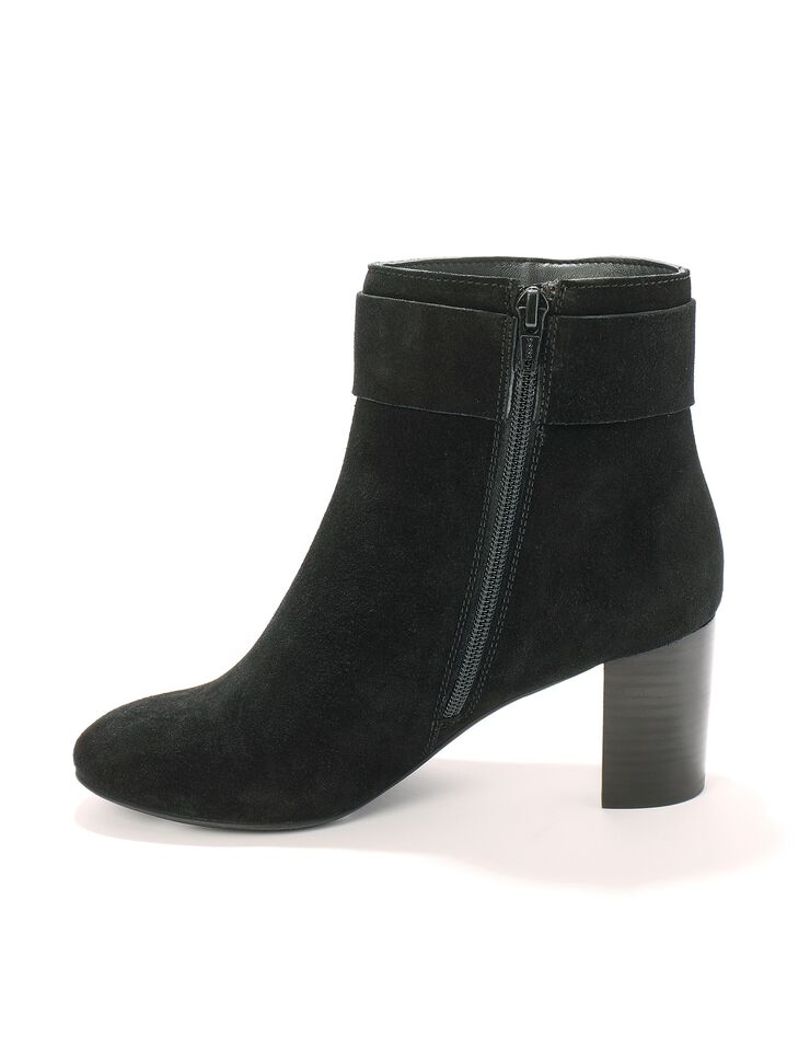 Boots croûte de cuir boucle côté (noir)