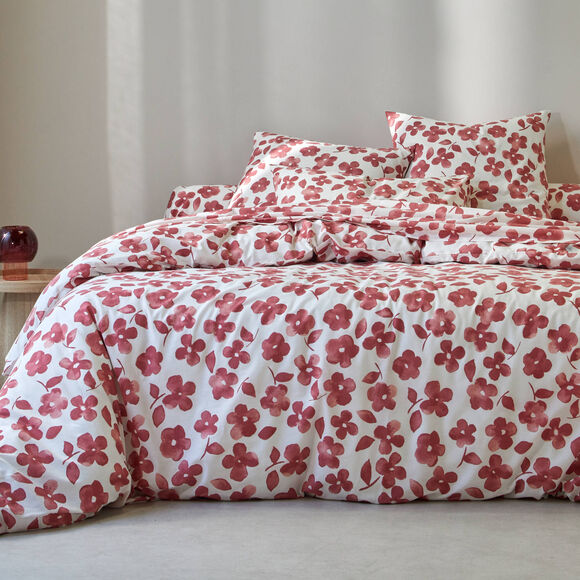 Linge de lit Petunia en coton imprim&eacute; (bois de rose)