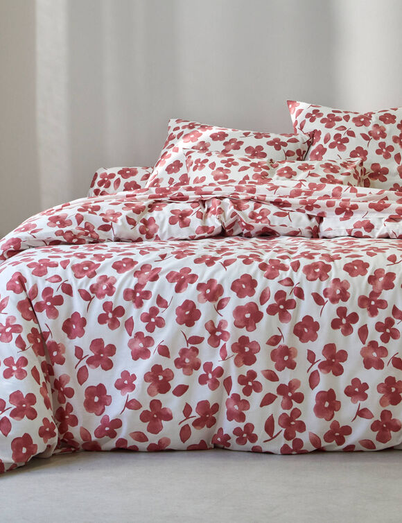 Linge de lit Petunia en coton imprim&eacute; (bois de rose)